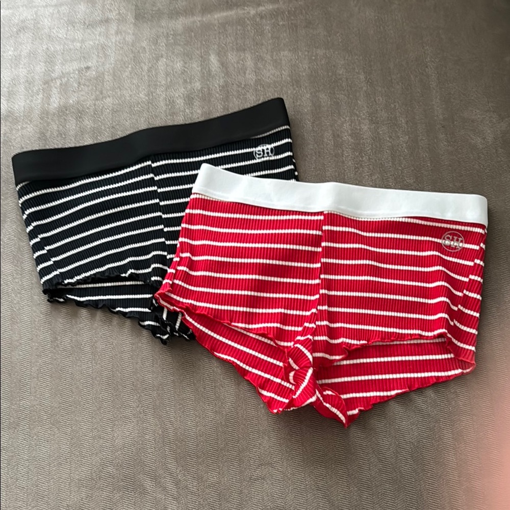 Salty Honey Striped Women's Lounge Shorts Set - Black and Red - NEW!!